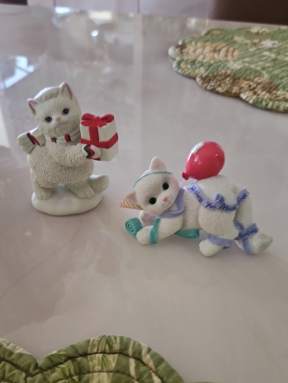 Set Of Two Bisqie  Or Resin Cat  Birthday Or Christmas One Is Stampted Lefton